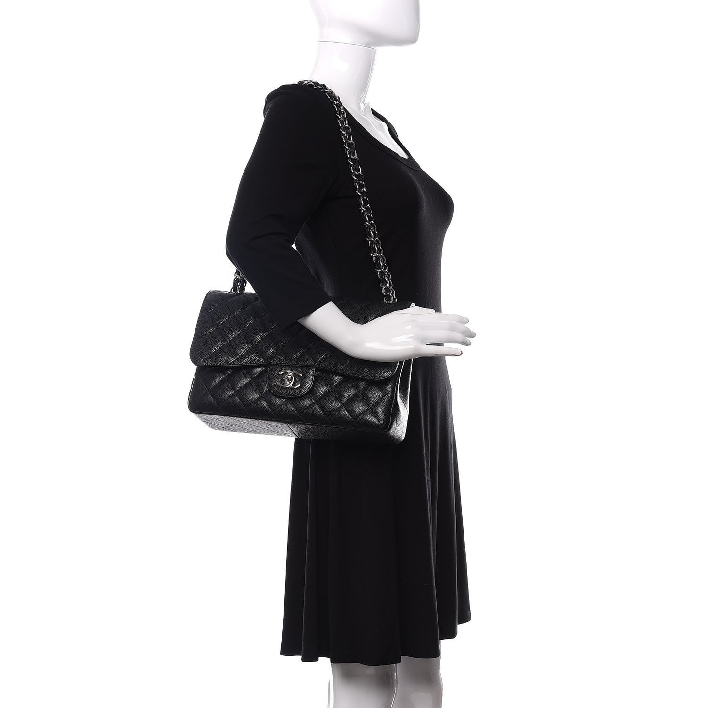 Caviar Quilted Jumbo Double Flap Black