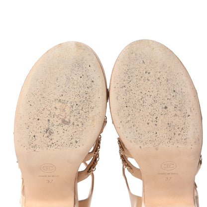 Chanel Lambskin Chain Cork Wedge Sandals 37 Beige 8 of 11