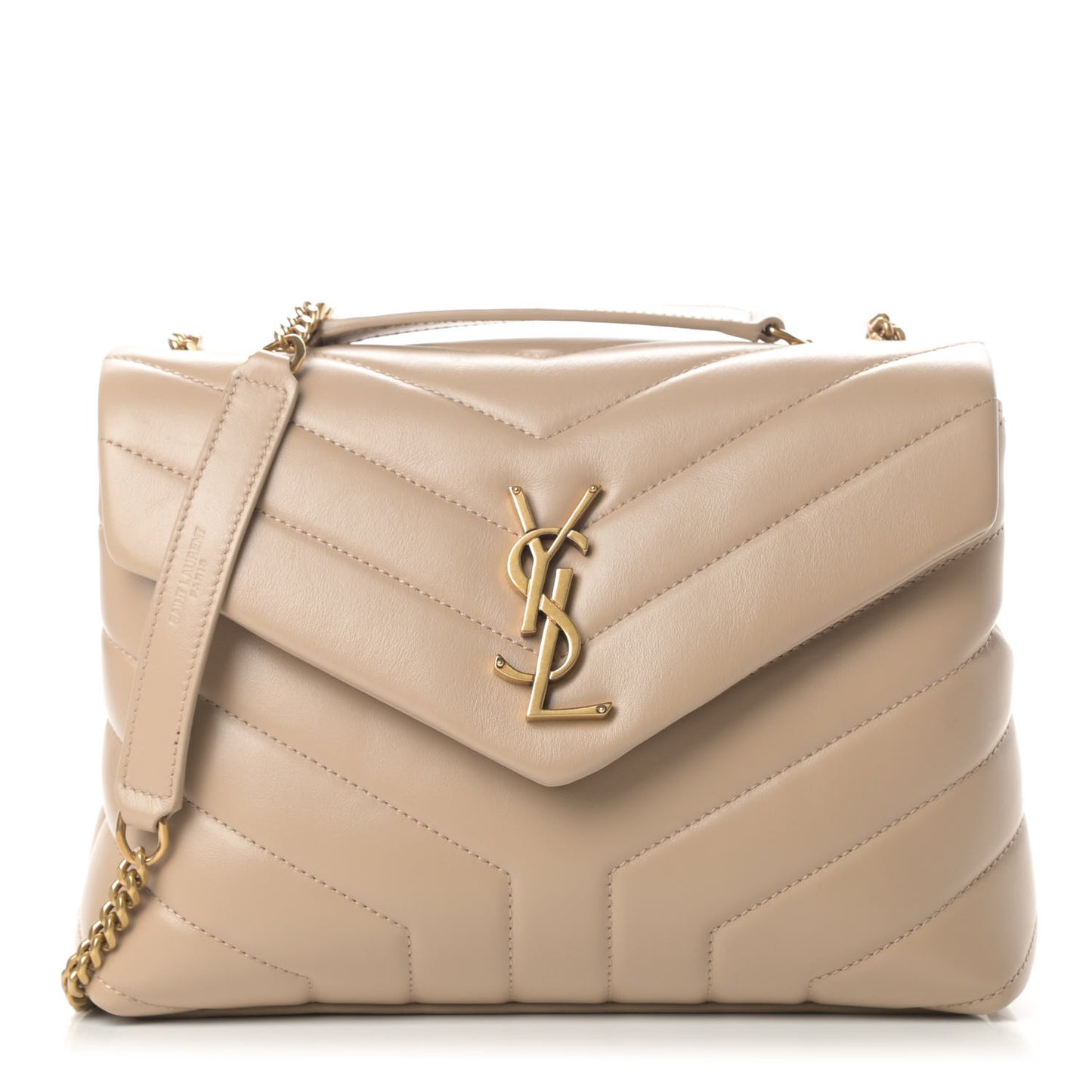 Calfskin Y Quilted Monogram Small Loulou Chain Satchel Dark Beige