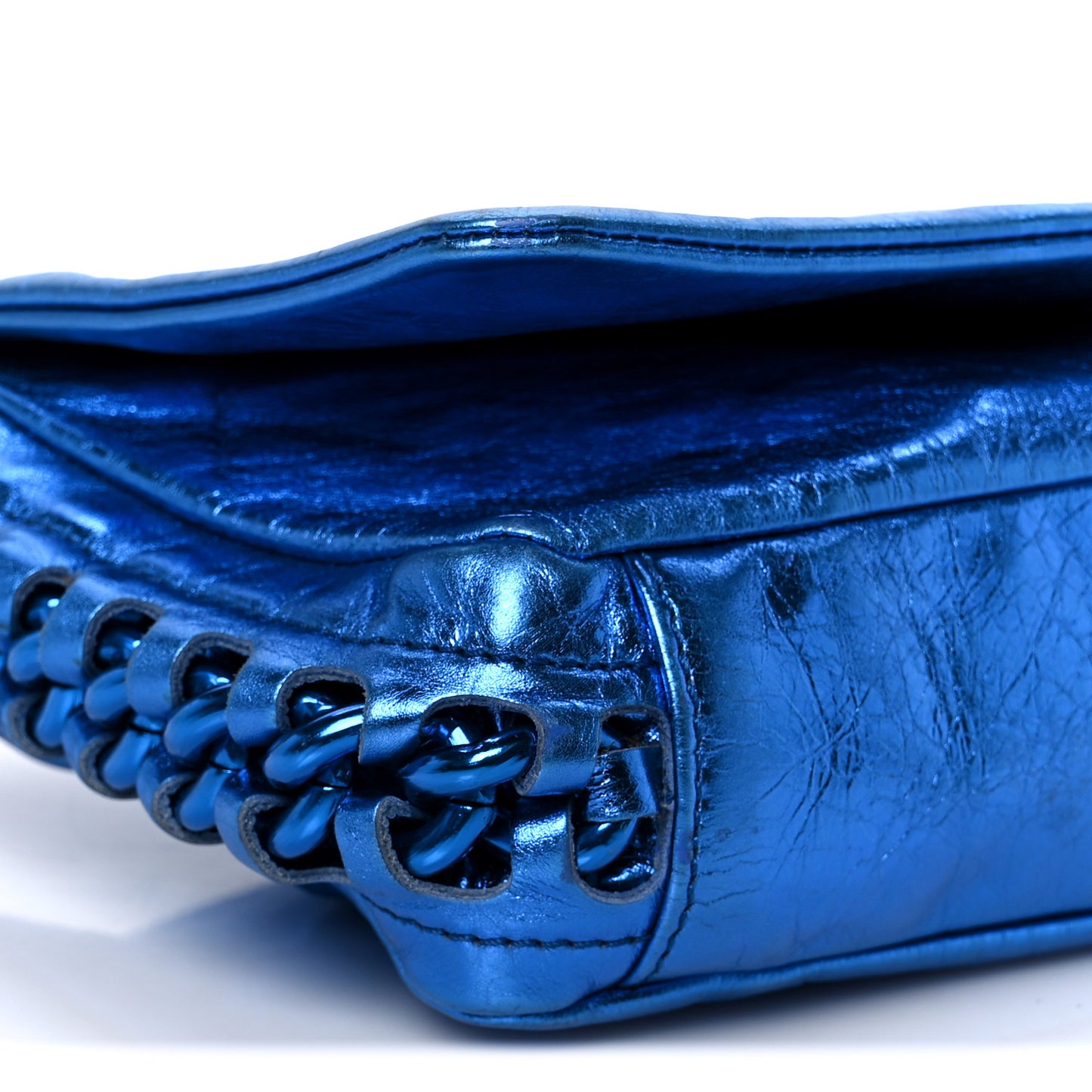 Metallic Cracked Calfskin Modern Chain Flap Bag Blue