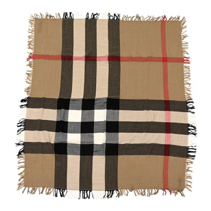 Burberry Wool Half Mega Check Fringe Scarf Camel 1 of 6