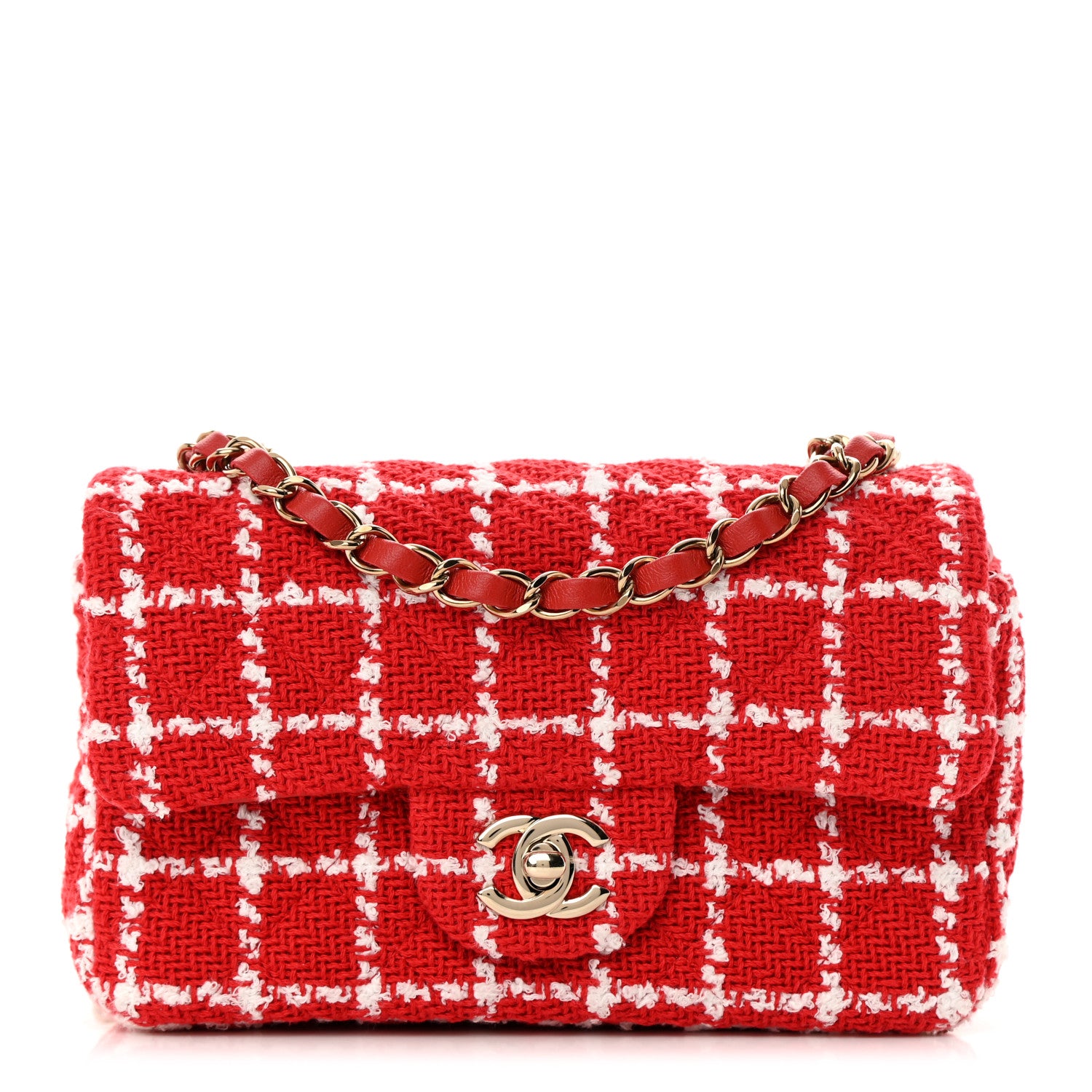 Chanel Tweed Quilted Mini Rectangular Flap White Red 1 of 12
