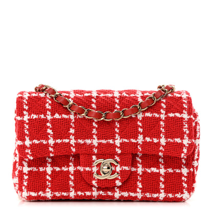 Chanel Tweed Quilted Mini Rectangular Flap White Red 1 of 12