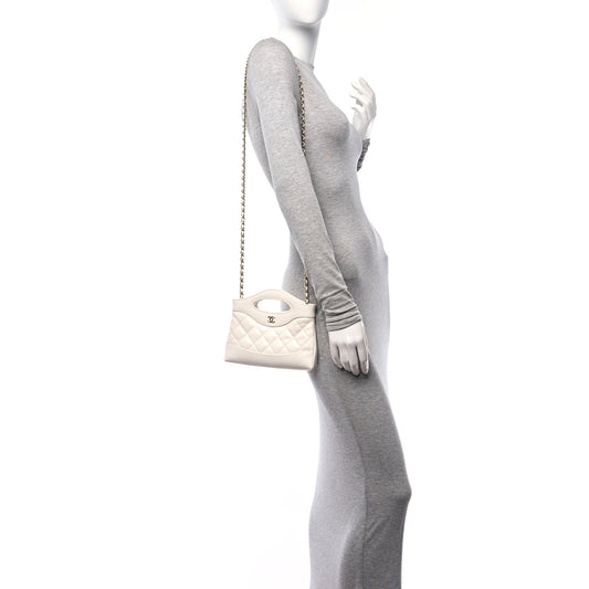 Shiny Lambskin Quilted Nano 31 Shopping Bag White