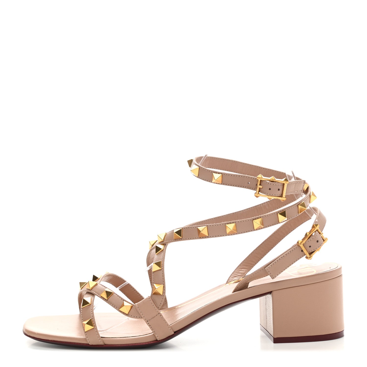 Valentino Garavani Nappa Rockstud Flair Ankle Wrap 45mm Sandals 40 Rose Cannelle 1 of 10