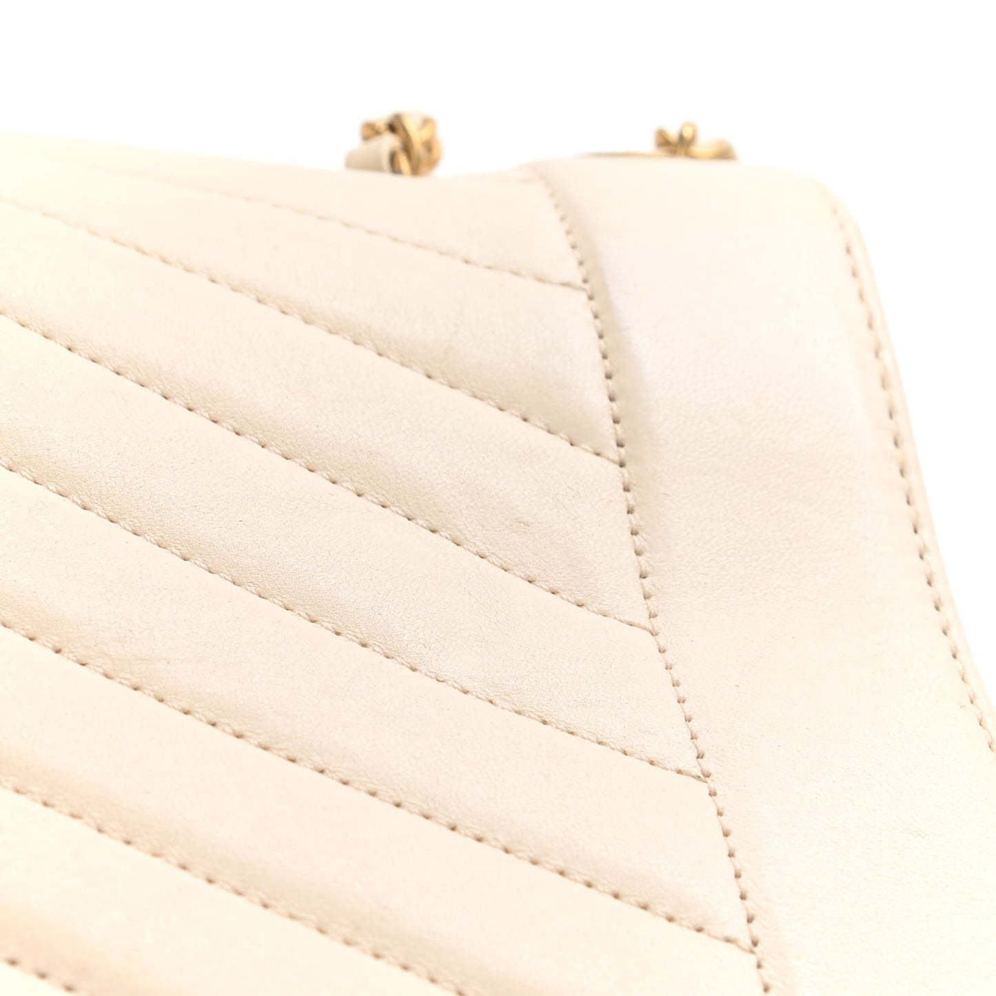 Lambskin Reversed Chevron Quilted Flap White