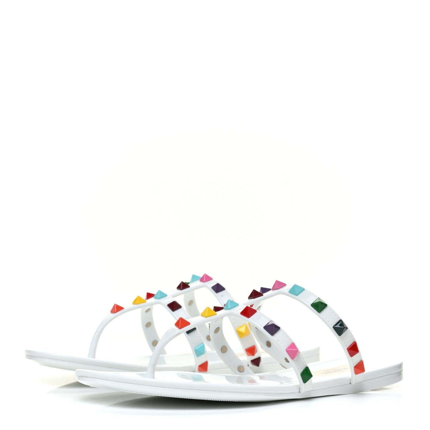 PVC Jelly Rockstud Caged Flat Thong Sandals 37 White Multicolor