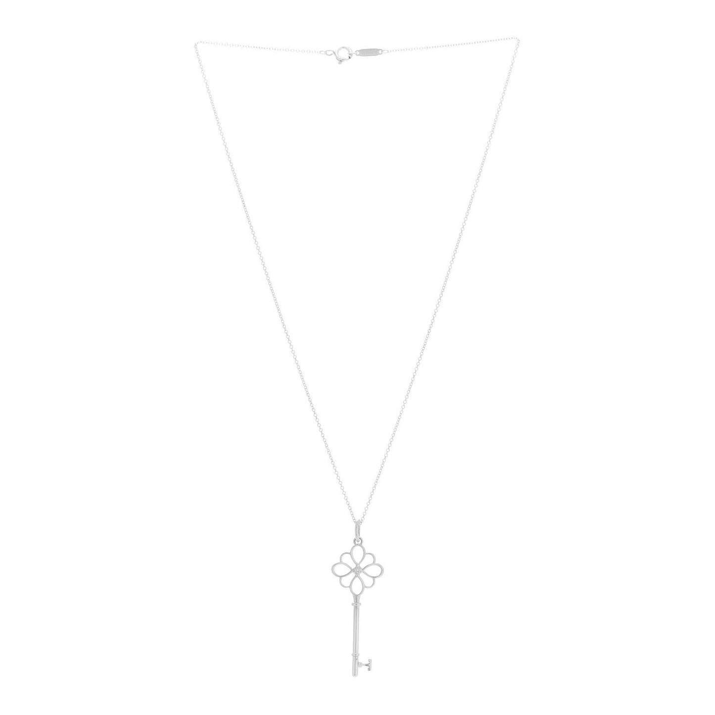 Sterling Silver Diamond Knot Key Pendant Necklace