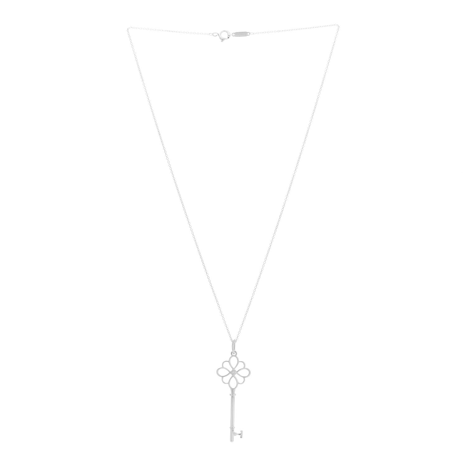 Tiffany Sterling Silver Diamond Knot Key Pendant Necklace 3 of 7