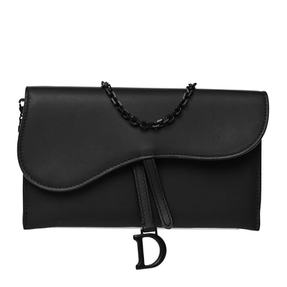 Christian Dior Ultra Matte Calfskin Saddle Chain Wallet Pouch Black 2 of 7