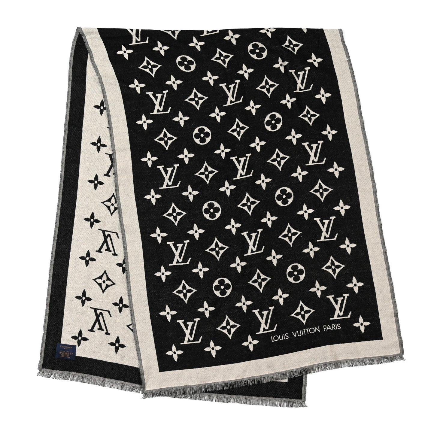 Silk Wool Monogram Miss LV Stole Black