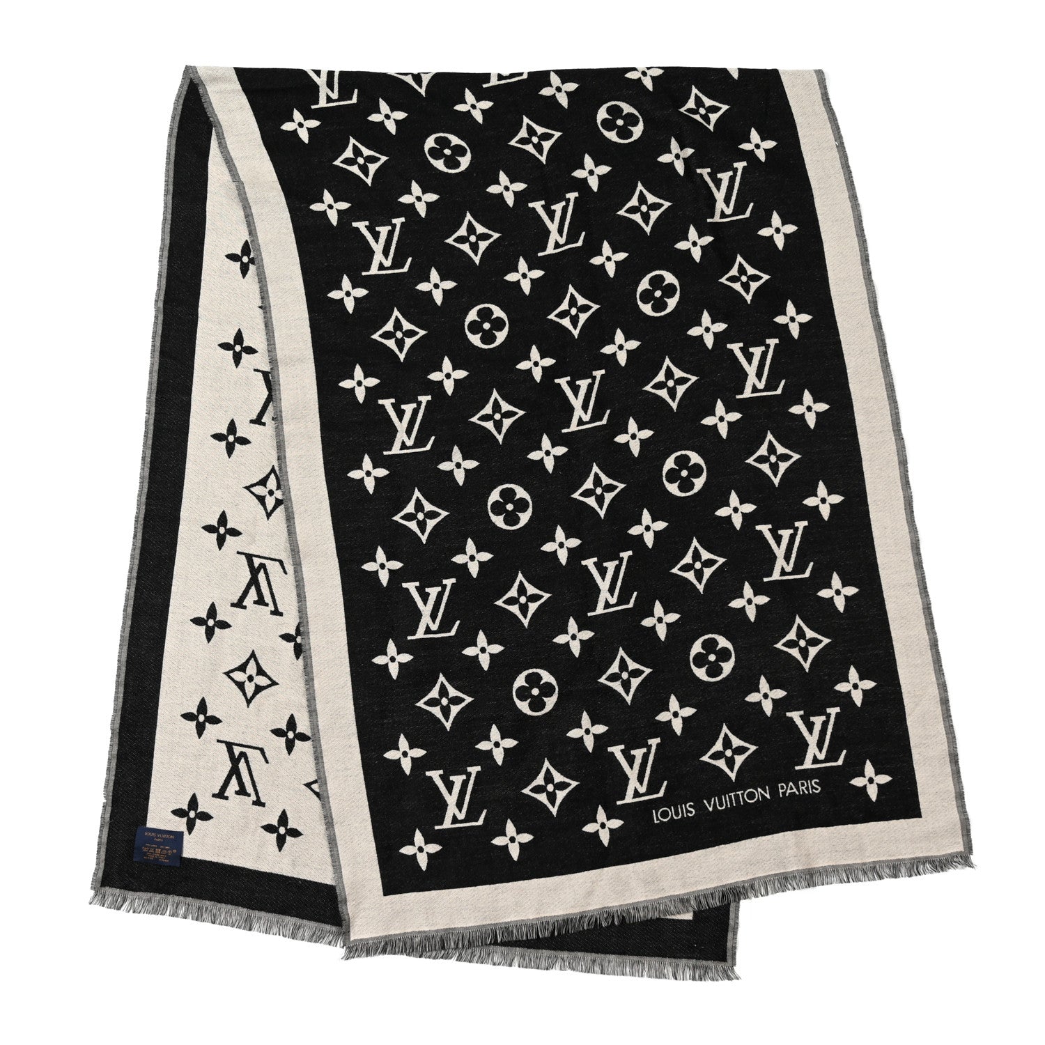 Louis Vuitton Silk Wool Monogram Miss LV Stole Black 2 of 6