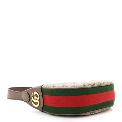 Gucci GG Supreme Monogram Textured Calfskin Web Mini Ophidia Half Moon Hobo Beige Ebony New Acero 4 of 11