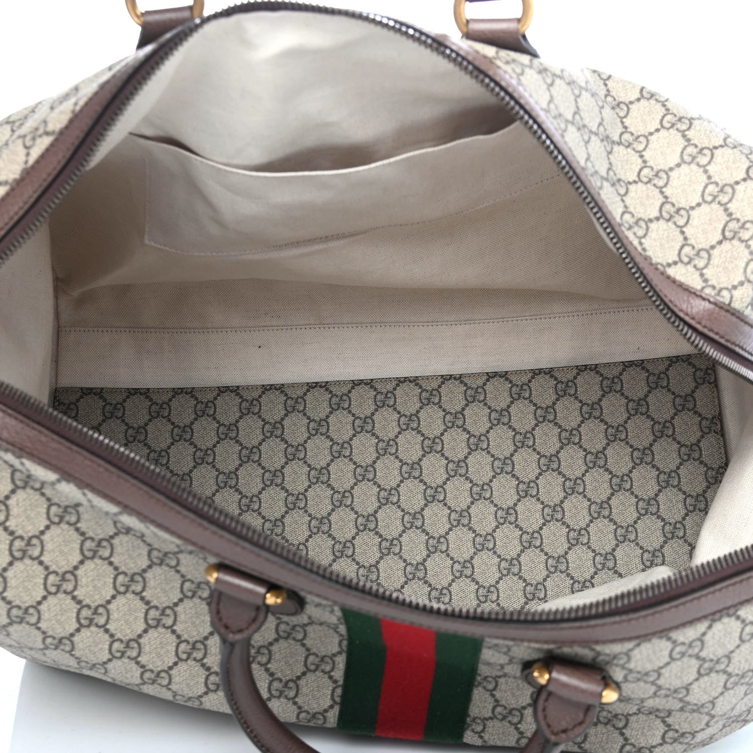 Gucci GG Supreme Monogram Textured Dollar Calfskin Web Medium Ophidia Carry-On Duffle Bag Beige Ebony New Acero 4 of 4