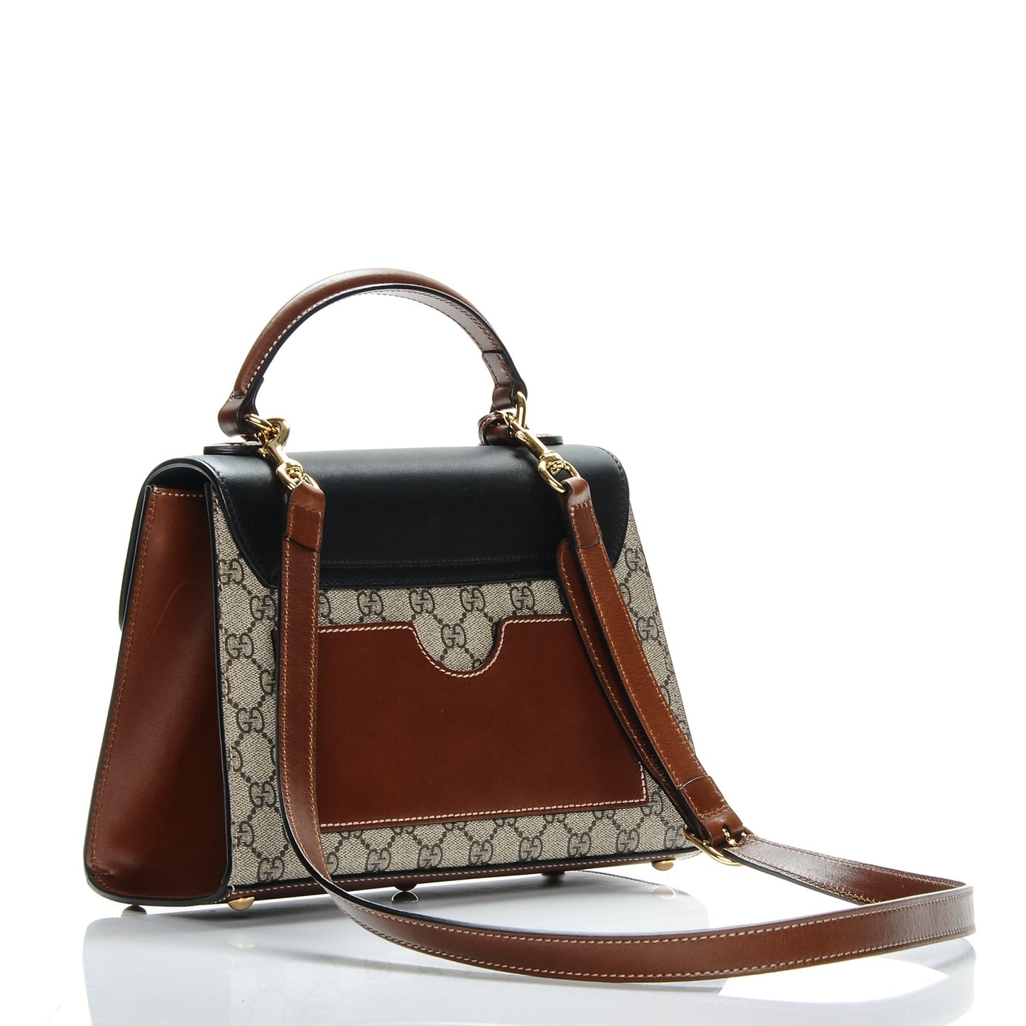 GG Supreme Monogram Calfskin Small Padlock Top Handle Bag Beige Black Cuir