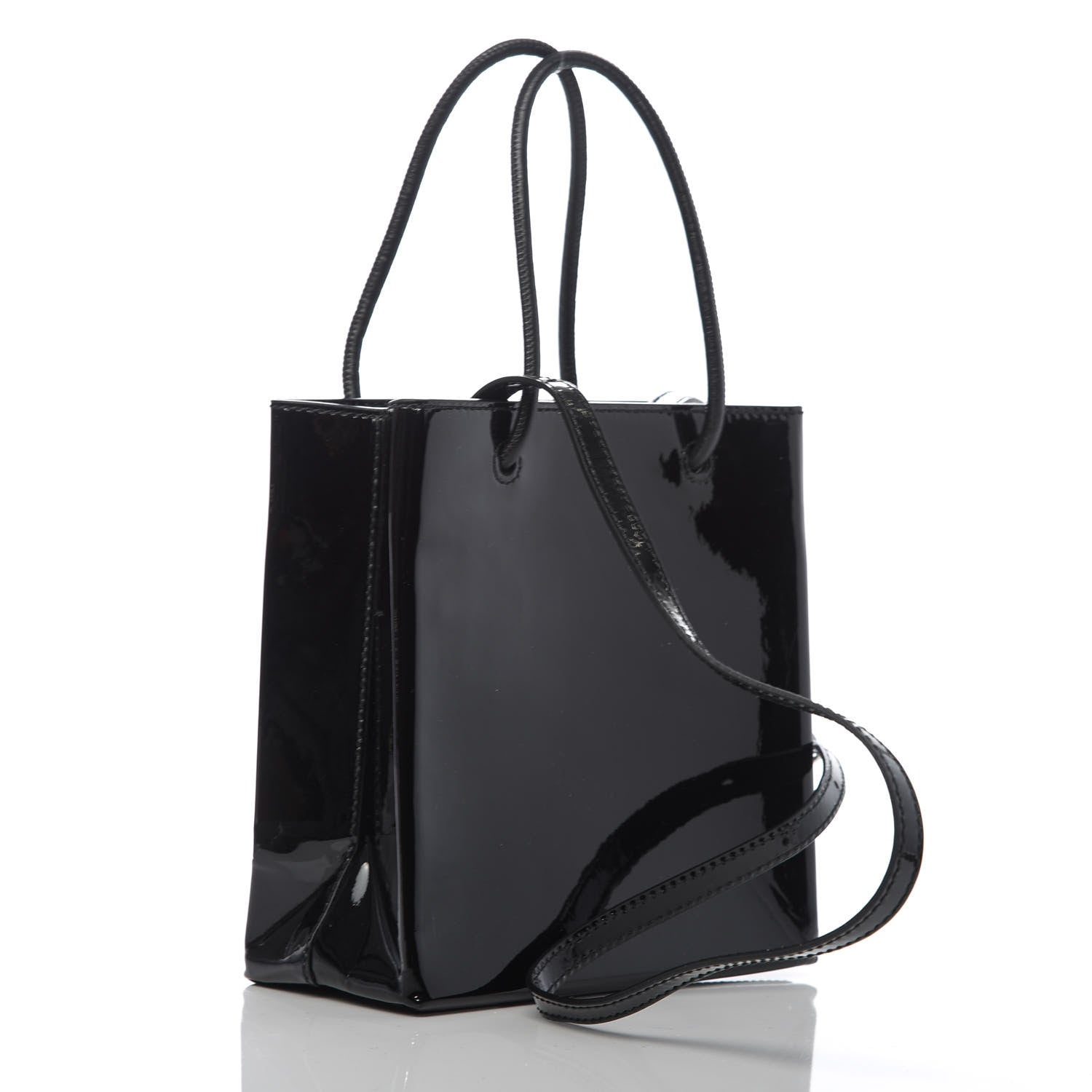Balenciaga Patent Calfskin Logo Shopping Tote XXS Black 3 of 10