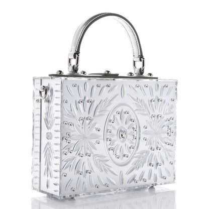 Dolce & Gabbana Plexiglass Embellished Metallic Dauphine Box Bag Argento 3 of 21