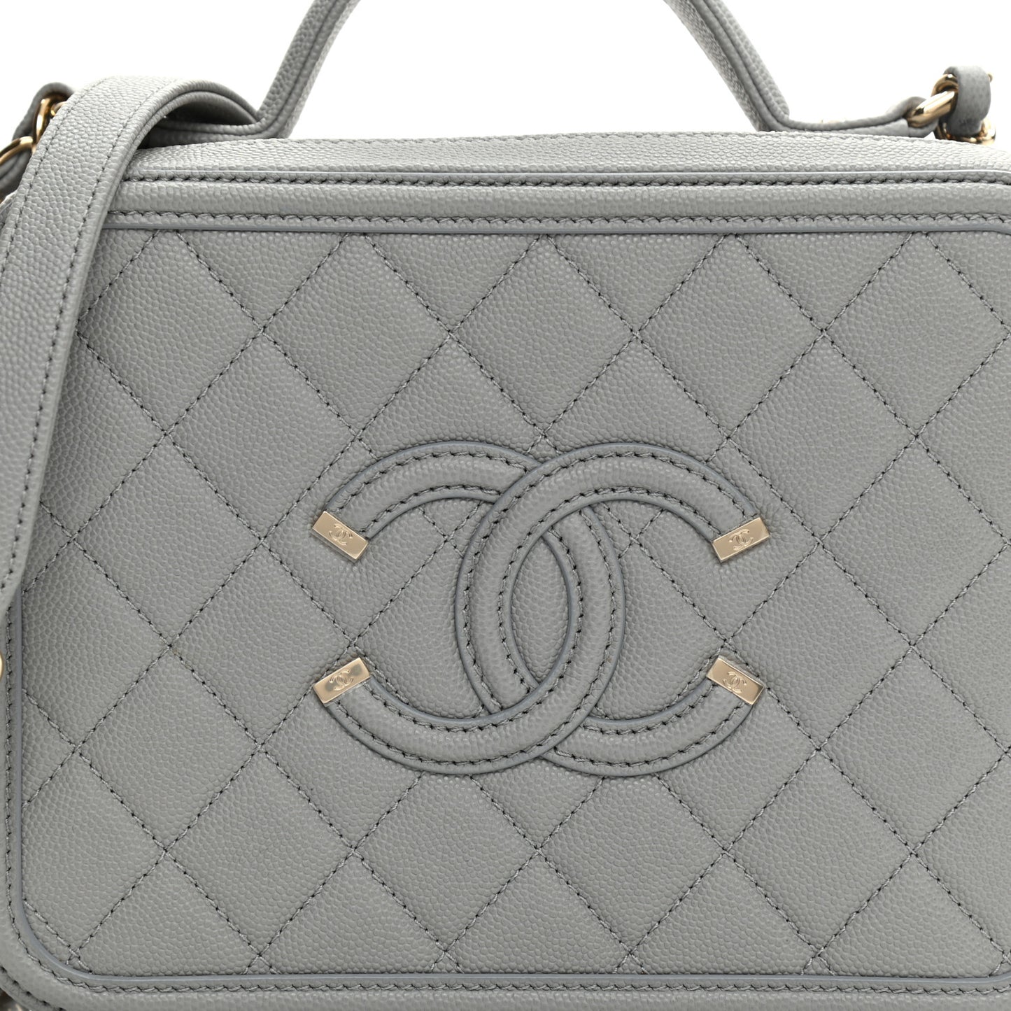 Caviar Quilted Medium CC Filigree Vanity Case Grey