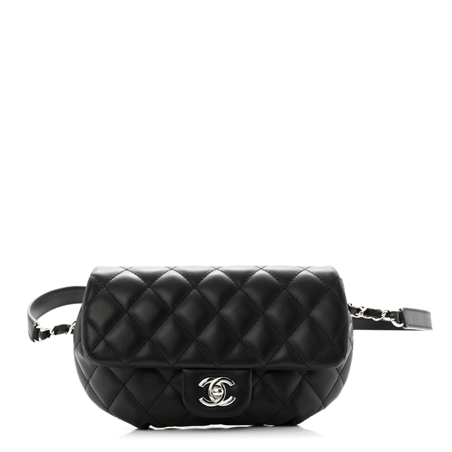 Calfskin Quilted CC Uniform Flap Belt Bag Black