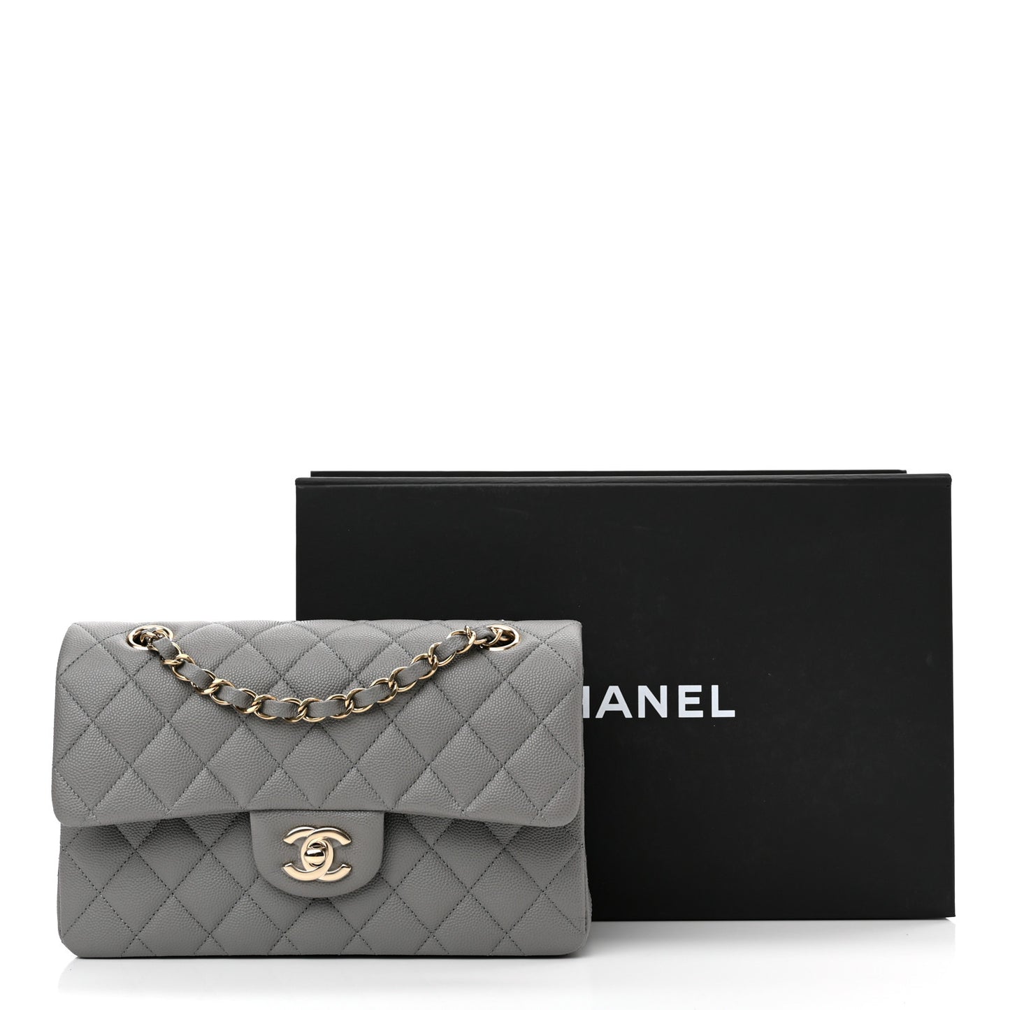 Caviar Quilted Small Double Flap Grey
