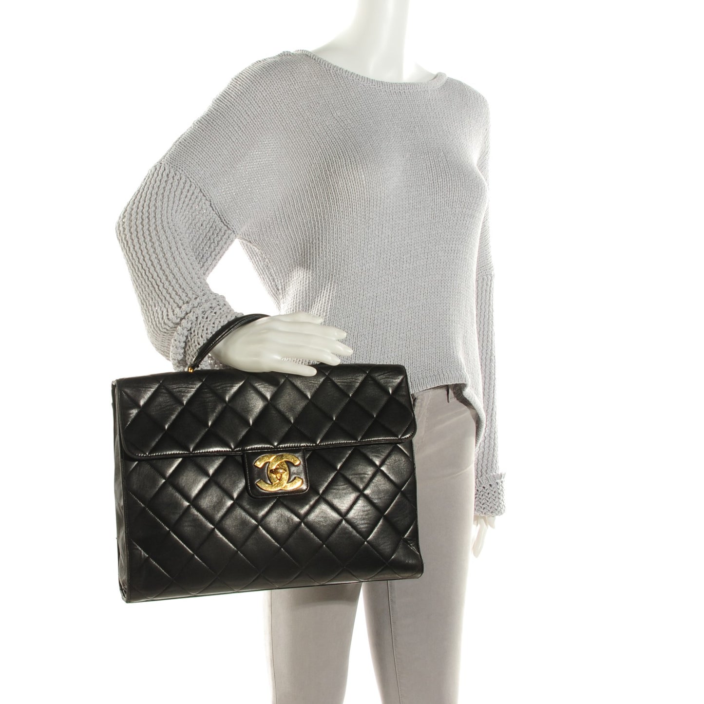 Lambskin Quilted Briefcase Laptop Bag Black