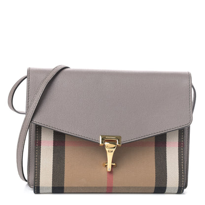 Burberry Derby Calfskin House Check Small Macken Crossbody Bag Light Grey Melange 1 of 4