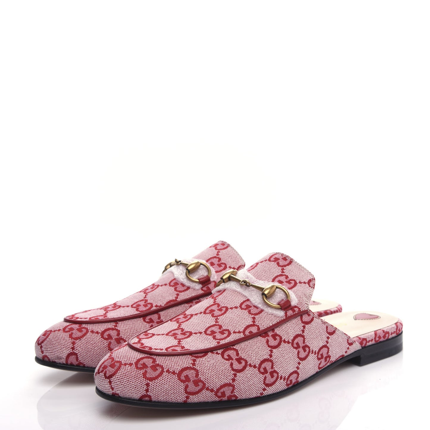 Canvas GG Monogram Horsebit Womens Princetown Slippers 38 Gardenia Hibiscus Red
