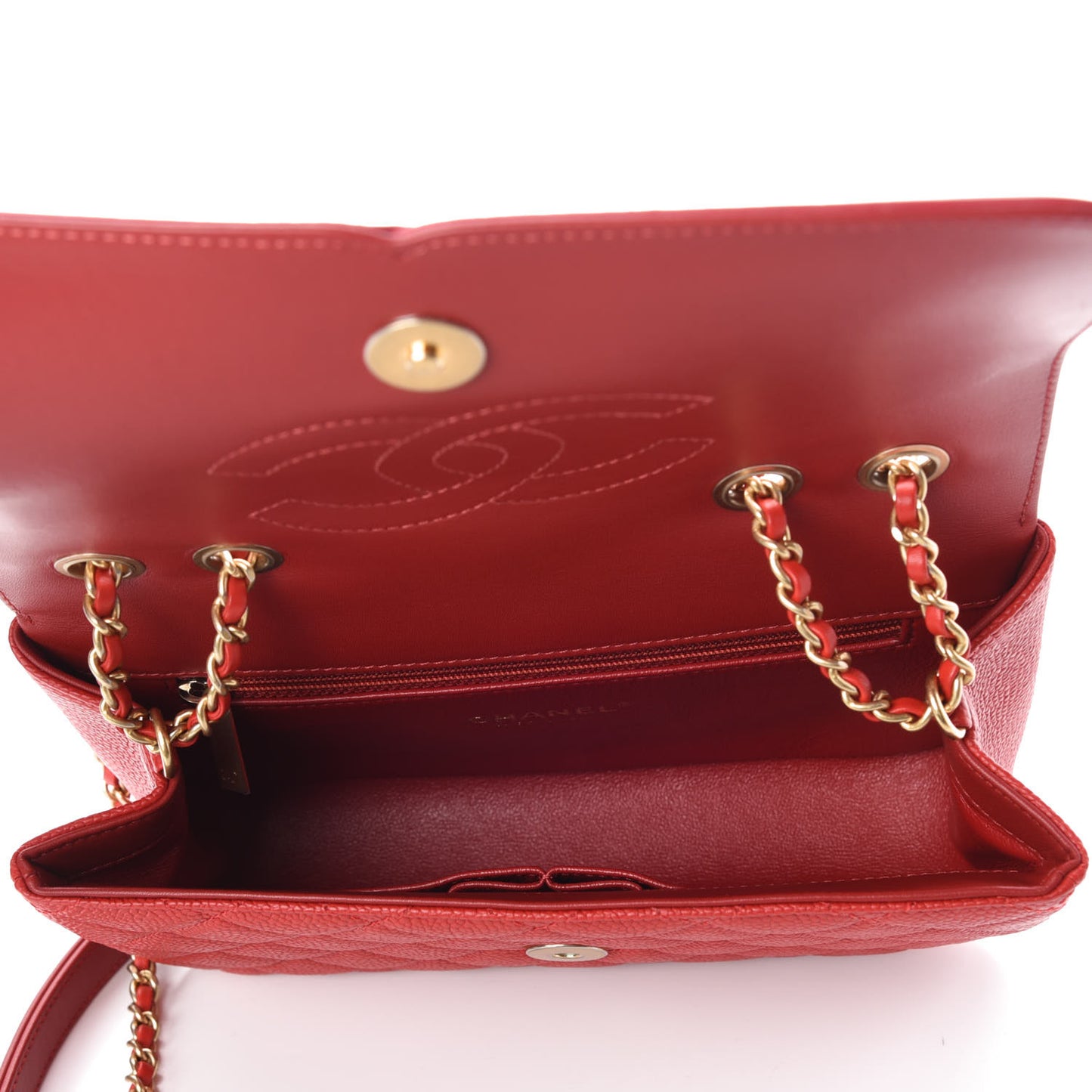 Caviar Quilted Small CC Filigree Flap Red