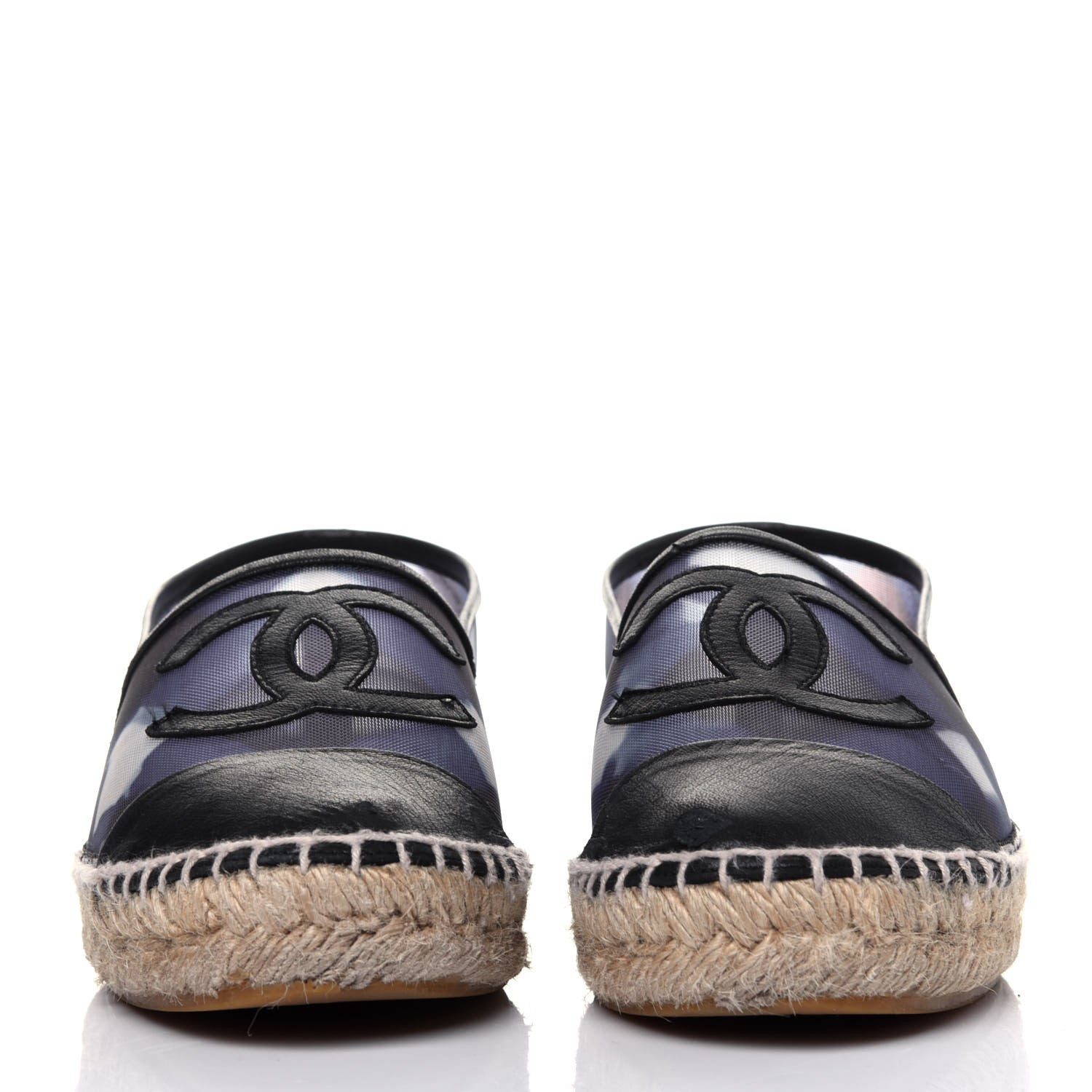 Chanel Mesh Lambskin Check Print CC Espadrilles 37 Blue Black White 2 of 21