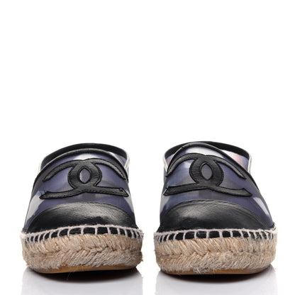 Chanel Mesh Lambskin Check Print CC Espadrilles 37 Blue Black White 2 of 21