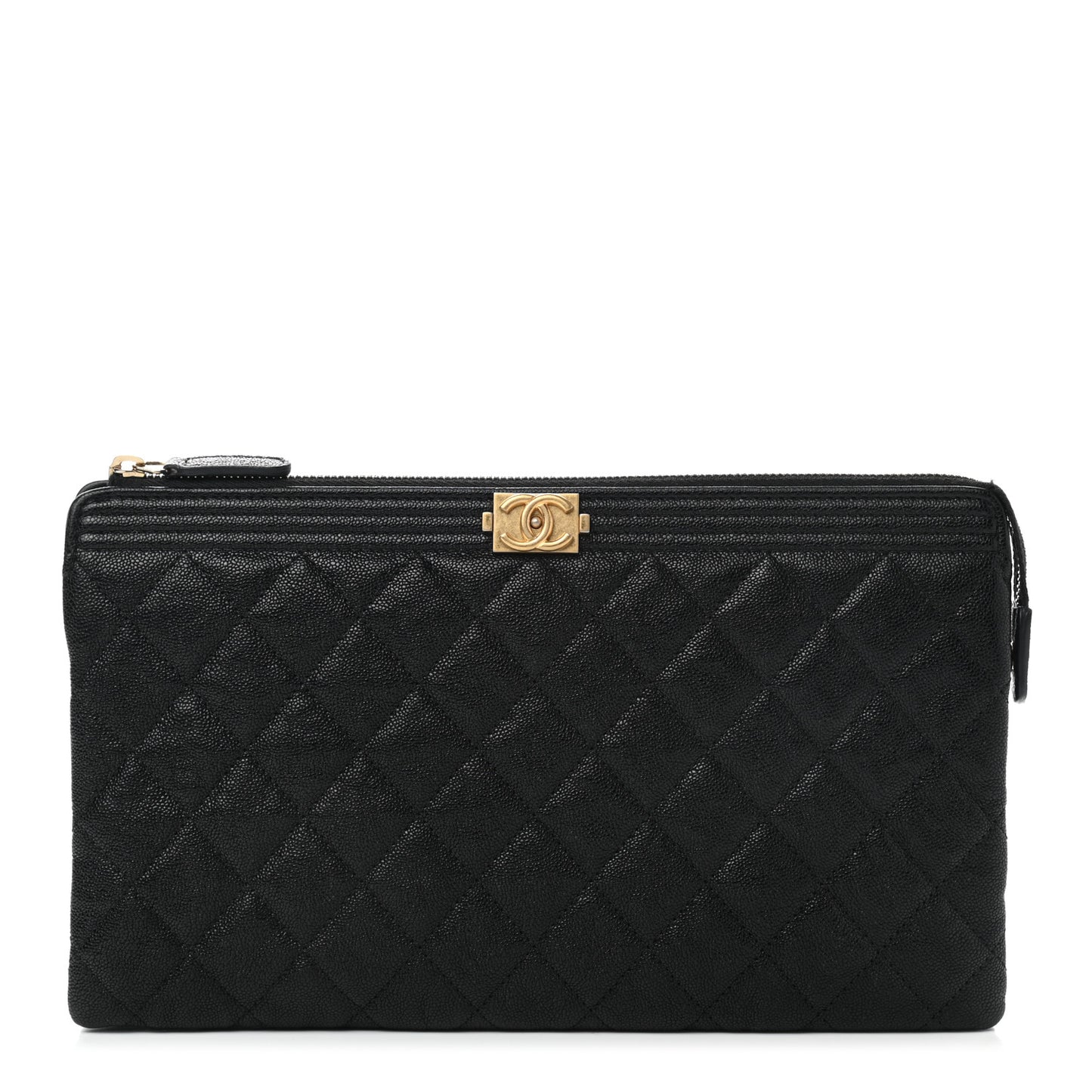 Caviar Quilted Small Zipped Boy Pouch Black