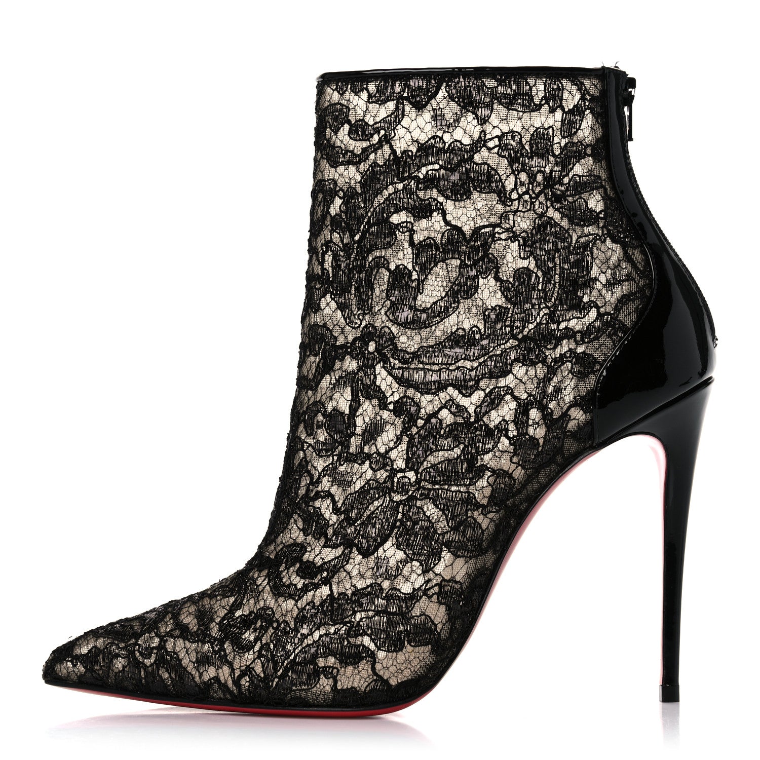 Christian Louboutin Patent Rete Lace Dentelle Psybootie 100 Ankle Boots 37.5 Black 1 of 9