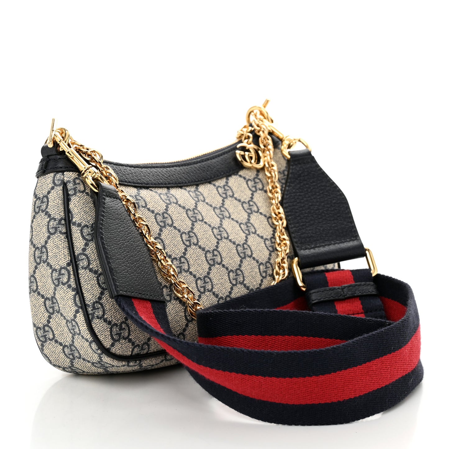 GG Supreme Monogram Textured Dollar Calfskin Web Small Ophidia GG Handbag Beige Blue