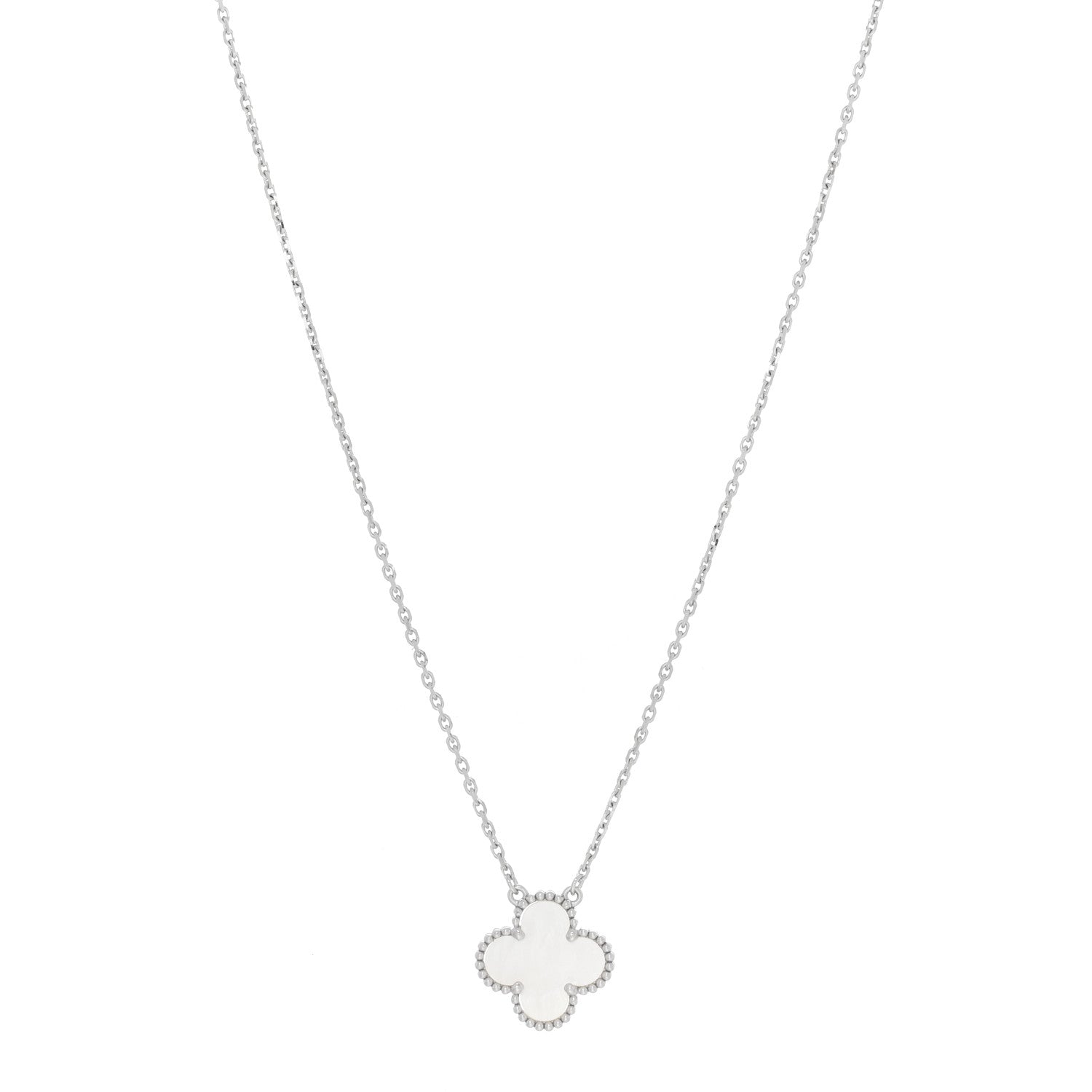 Van Cleef & Arpels 18K White Gold Mother of Pearl Vintage Alhambra Pendant Necklace 1 of 7