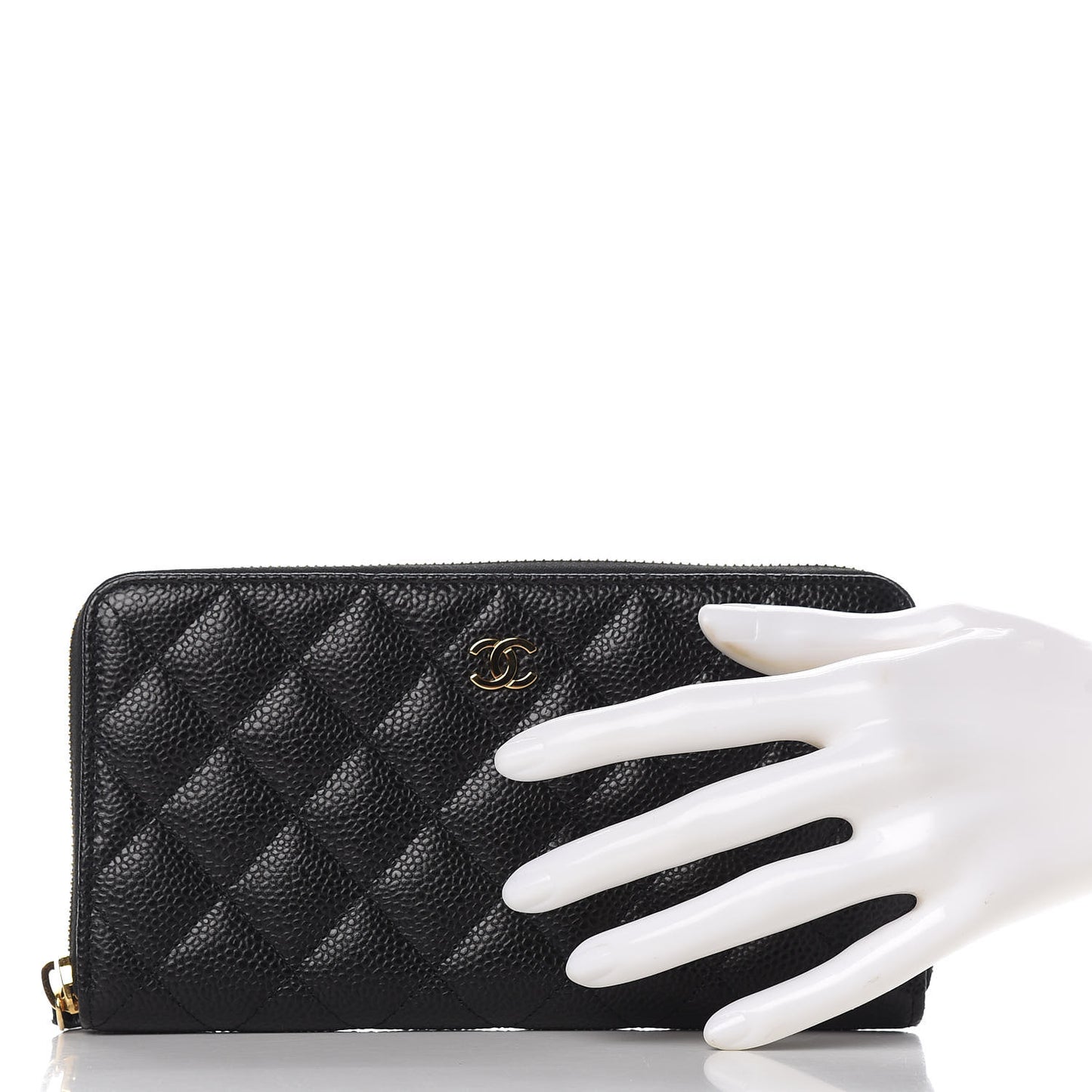 Caviar Quilted Large Gusset Zip Around Wallet Black