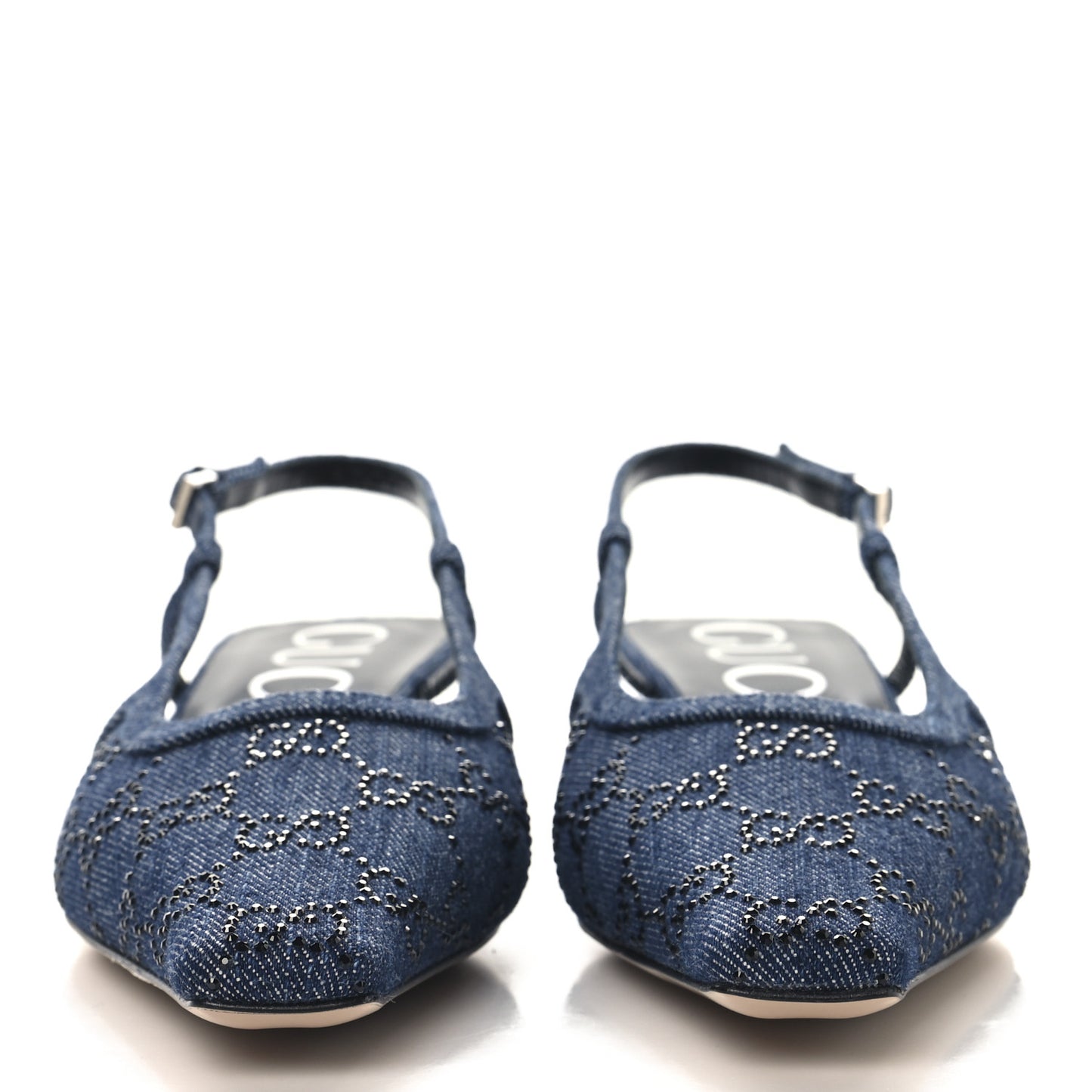 Denim GG Monogram Malaga Kid Crystal Square G 35mm Slingback Pumps 37.5 Blue