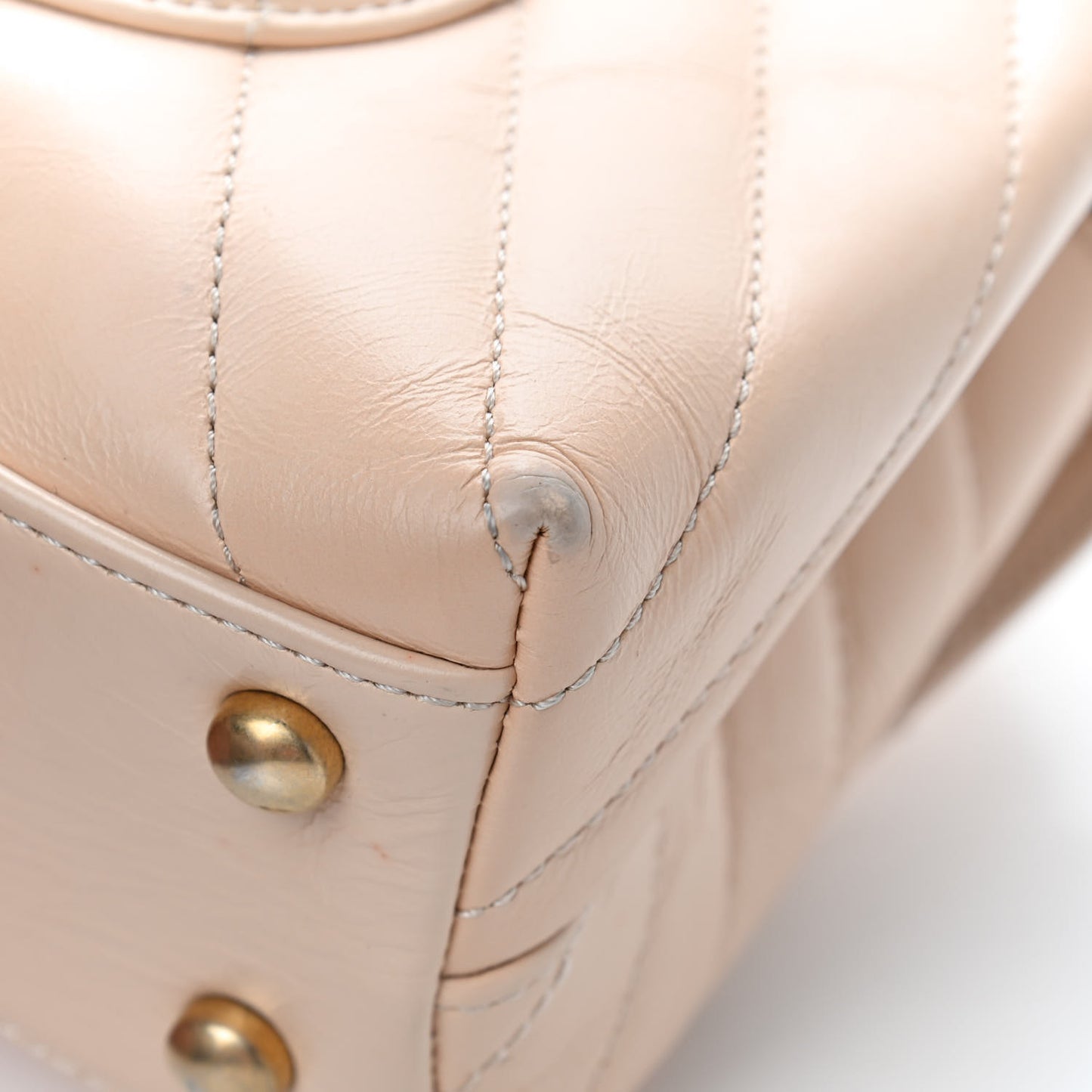 Calfskin Chevron Quilted Mini Coco Handle Flap Beige