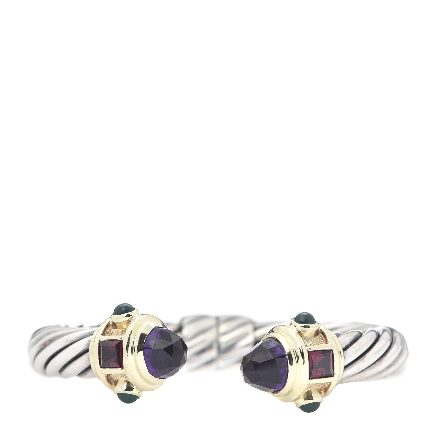 David Yurman Sterling Silver 14K Yellow Gold Amethyst Garnet Green Onyx Cabochon 10mm Cable Renaissance Bracelet 1 of 5