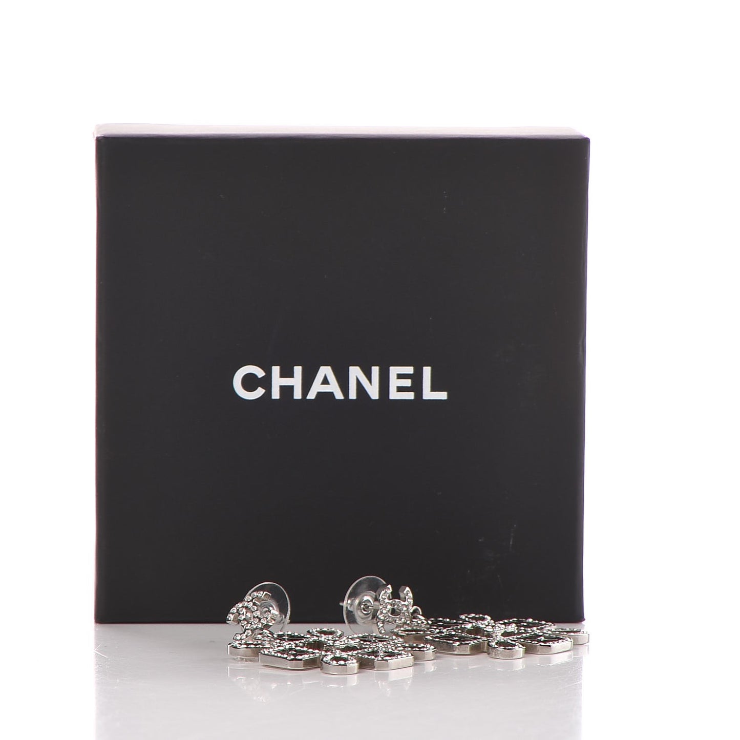 Crystal CC Drop Earrings Silver