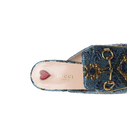 Gucci Iridescent Brocade Womens Princetown Slippers 38.5 Azure Multicolor Oro 7 of 10