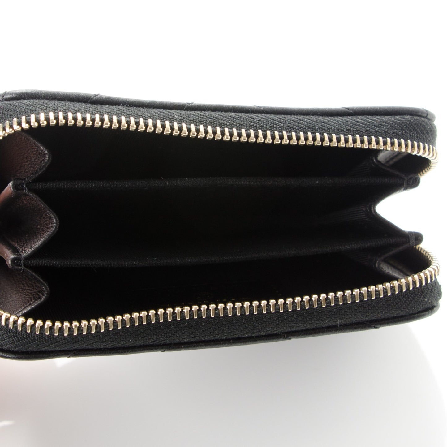Calfskin Chevron Quilted Zip Around Coin Purse Wallet Black