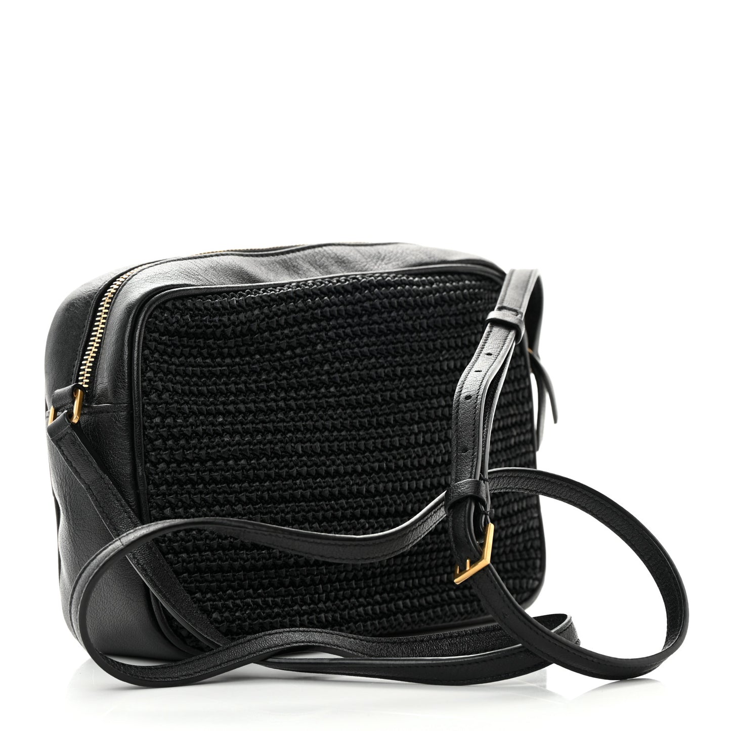 Raffia Canvas Monogram Lou Camera Bag Black