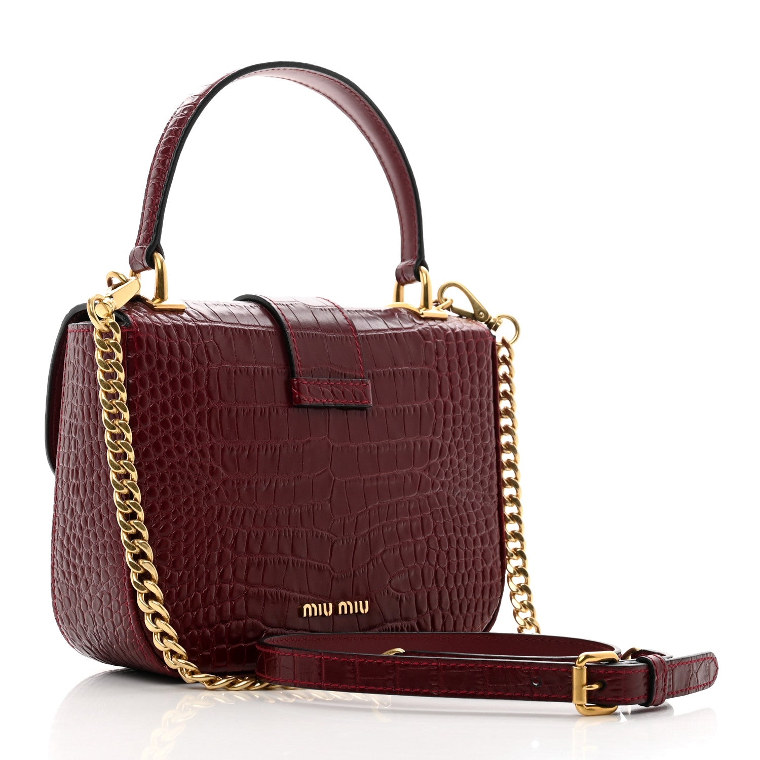 Miu Miu Crocodile Print Calfskin Top Handle Bag Rubino 3 of 9