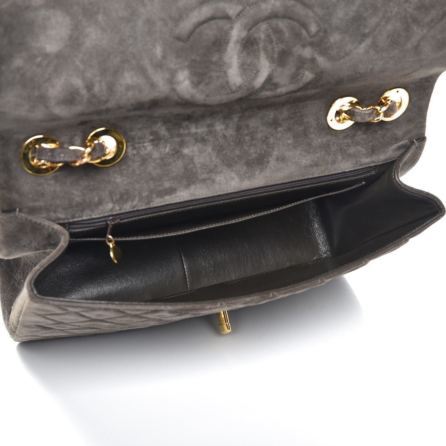 Suede Quilted Jumbo Single Flap Grey