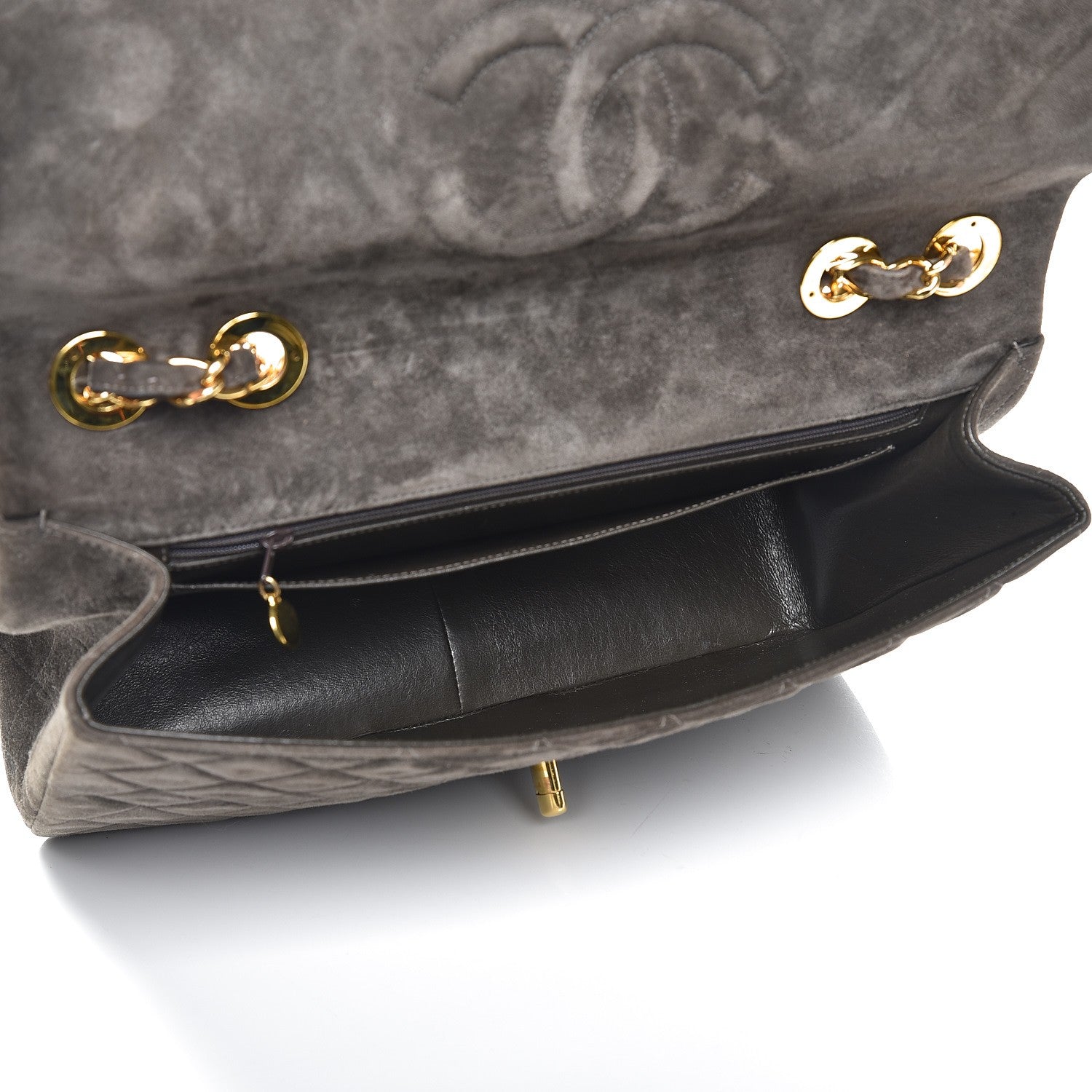 Chanel Suede Quilted Jumbo Single Flap Grey 5 of 10