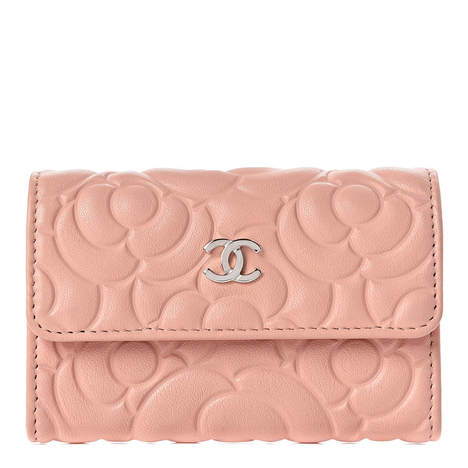 Chanel Goatskin Camellia Embossed Card Holder Wallet Light Pink 1 of 9