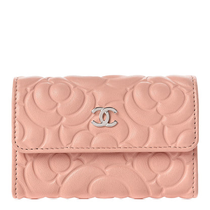Chanel Goatskin Camellia Embossed Card Holder Wallet Light Pink 1 of 9