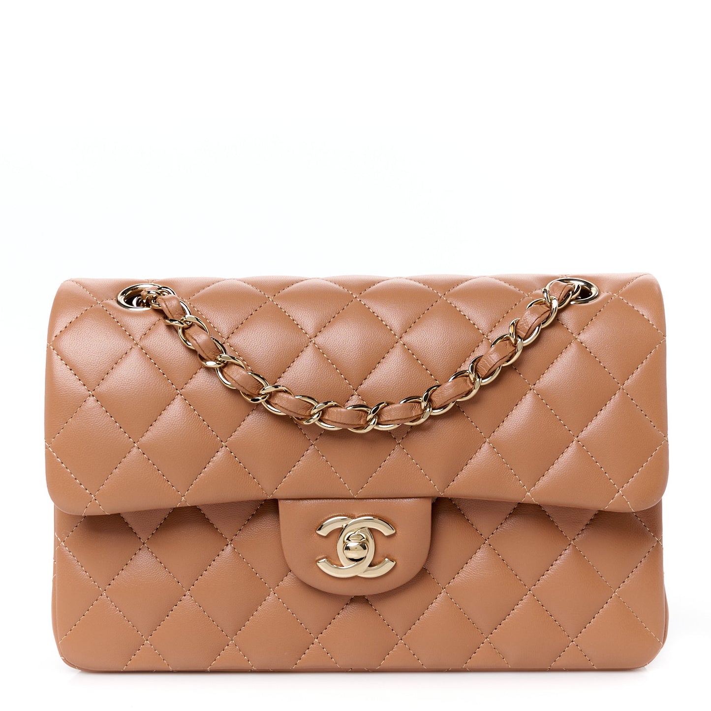 Lambskin Quilted Small Double Flap Brown
