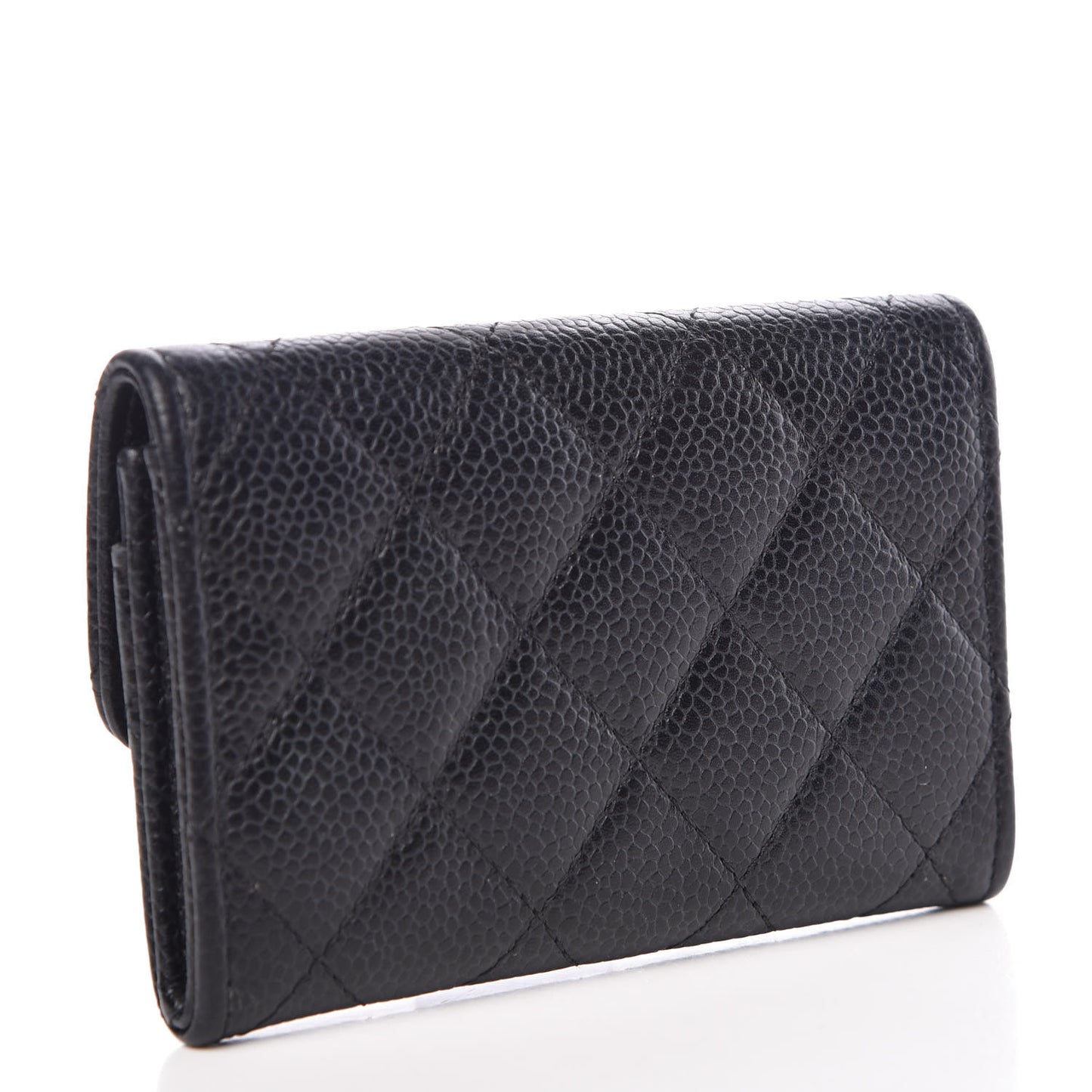 Caviar Quilted Flap Card Holder Black