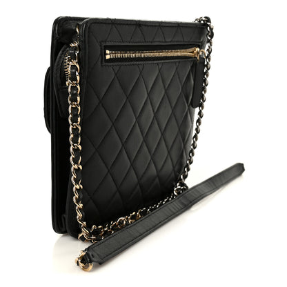 Chanel Lambskin Quilted Square Front Pocket Clutch With Chain Black 3 of 10
